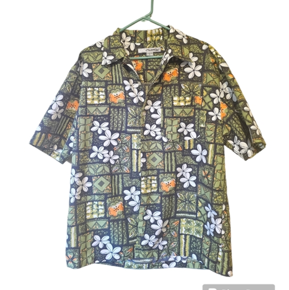Rusty Surf Skate Hawaiian Shirt Mens Med Floral Green‎ Loop Collar Vintage 90s